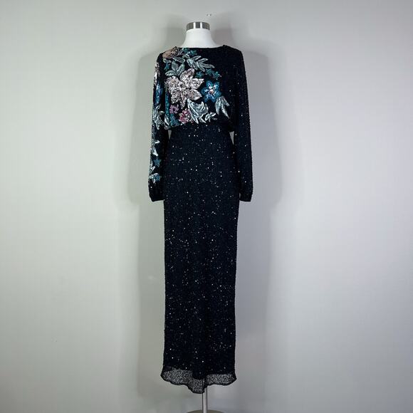NEW Mac Duggal | Black Floral Long Sleeve High Neck Beaded Gown Formal Dress NWT - Picture 2 of 12